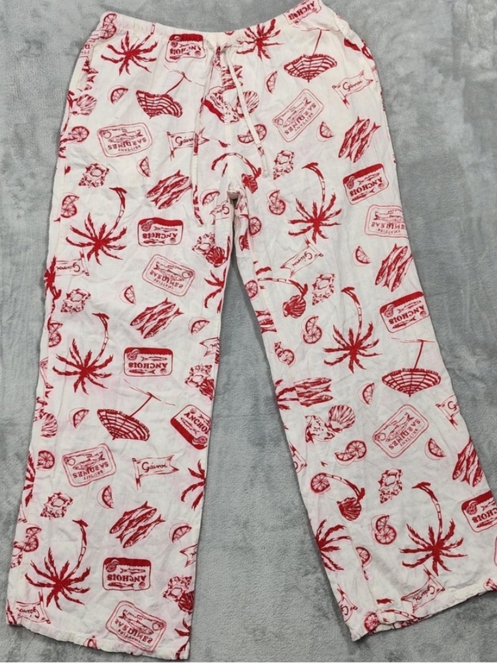 Angel Kiss Linen Drawstring Pants, Anchovy Tropical Pattern